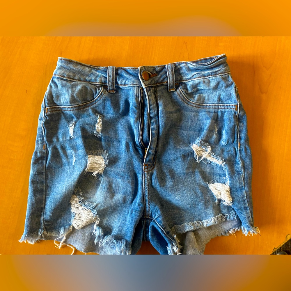 Distressed Blue Denim Shorts